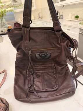 Zadig & Voltaire Brown Leather Tote with Branded Metal Plaque
